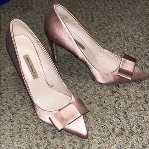 Zara Dusty Rose Pink Satin Heels with Bow Accent Euro 41